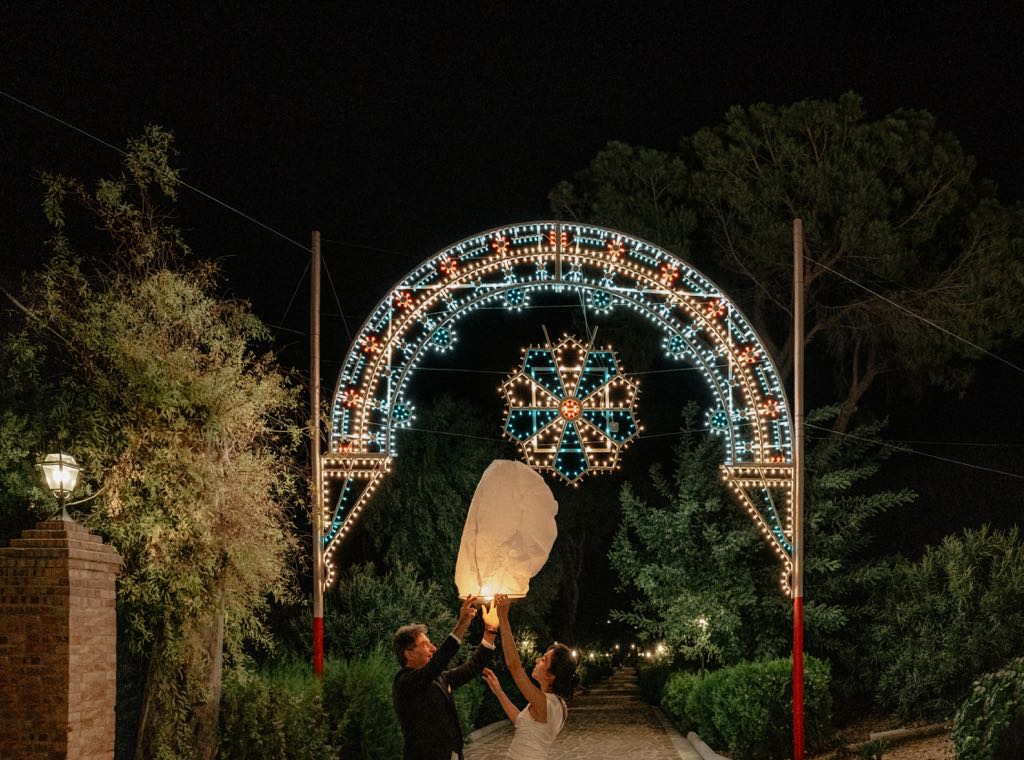 fotografia notturna al Castello San Basilio durante il Matrimonio