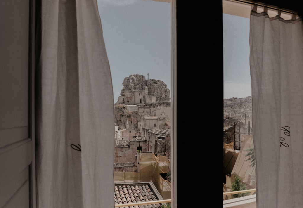 scorcio di Matera dall'Hotel Caveosa, durante un matrimonio realizzato da Giuseppe Bruno fotografo Basilicata